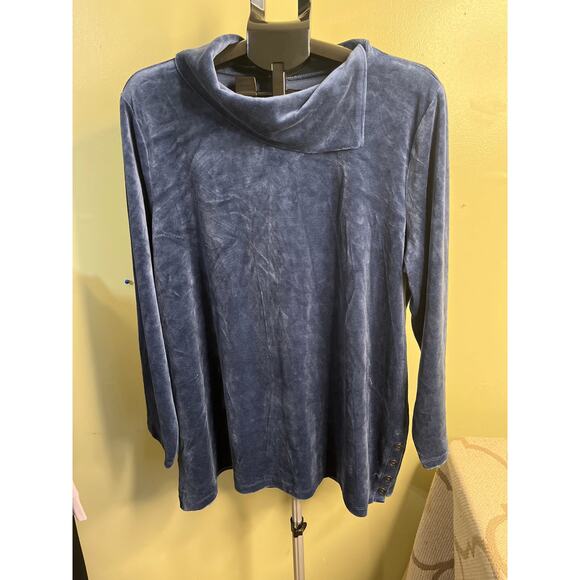 Talbots Plus dark blue fold over cowl neck velvet side button Tunic, size 2X,NWT - Picture 1 of 13